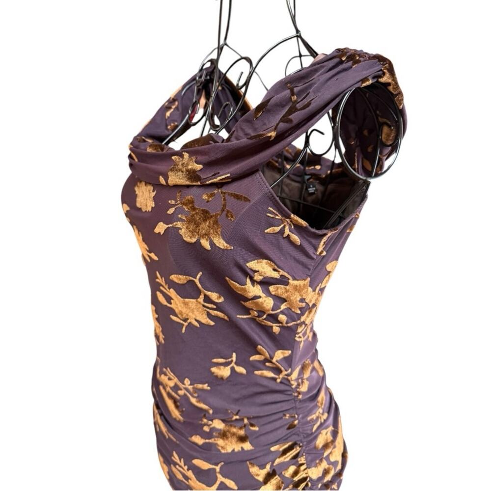 NWT Windsor Bodycon Sleeveless Brown Dress Gold Floral Velvet Burnout Y2K glam - Picture 3 of 7